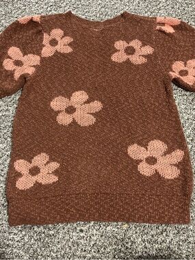 Sonoma Rust Brown Sweater with Pink Floral Jacquard